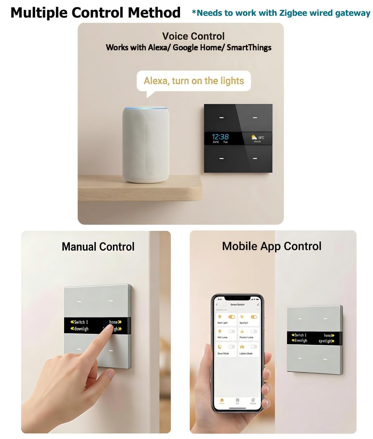 M8 pro Zigbee smart switch pan - đánh giá và giá Smart Home Lighting Control