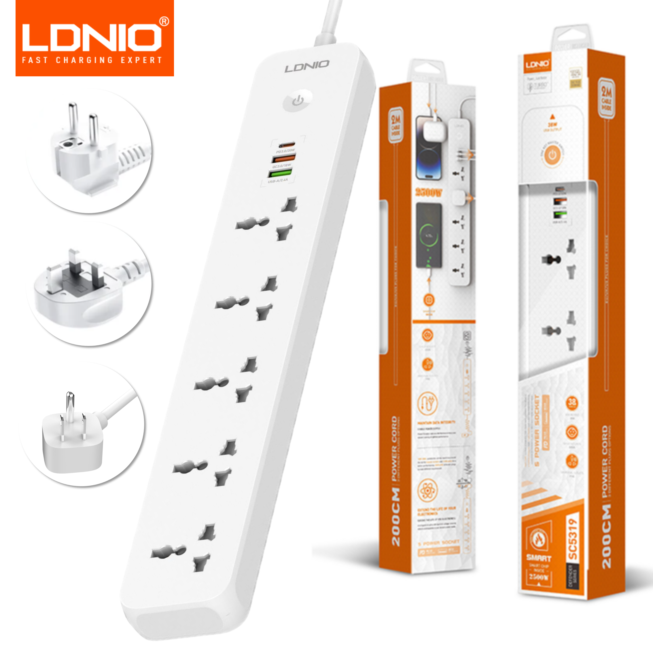 LDNIO 2500W Power Strip with 5 - đánh giá và giá Smart Power Strip